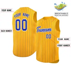 Gold Royal-White Striped Sleeveless Fashion Baseball Jersey 2