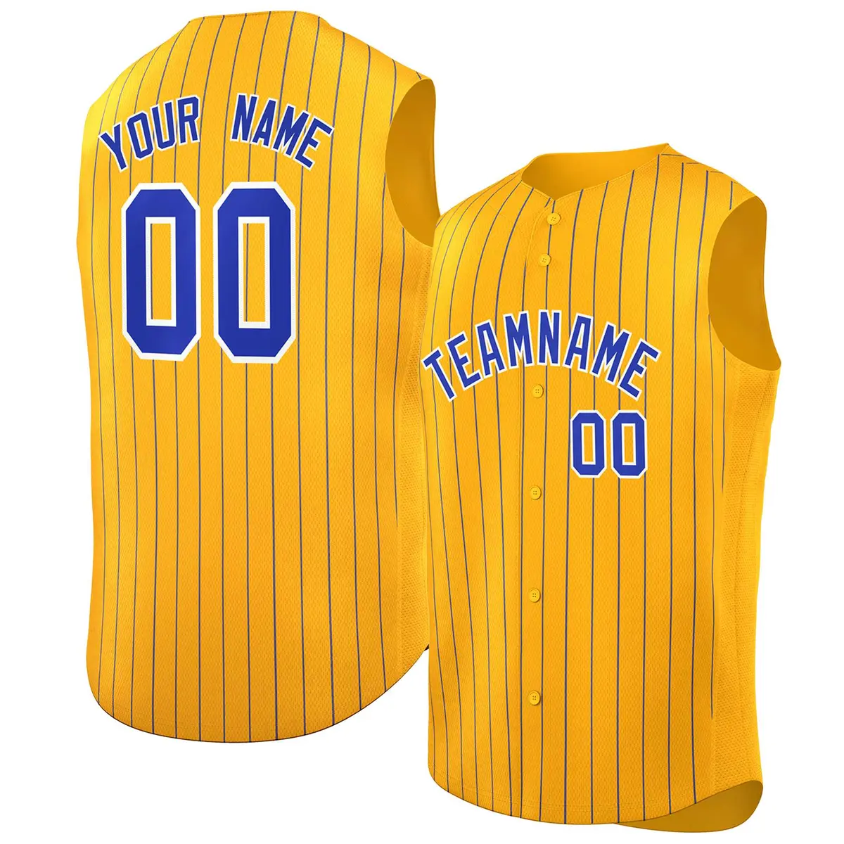 Gold Royal-White Striped Sleeveless Fashion Baseball Jersey