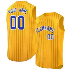 Gold Royal-White Striped Sleeveless Fashion Baseball Jersey