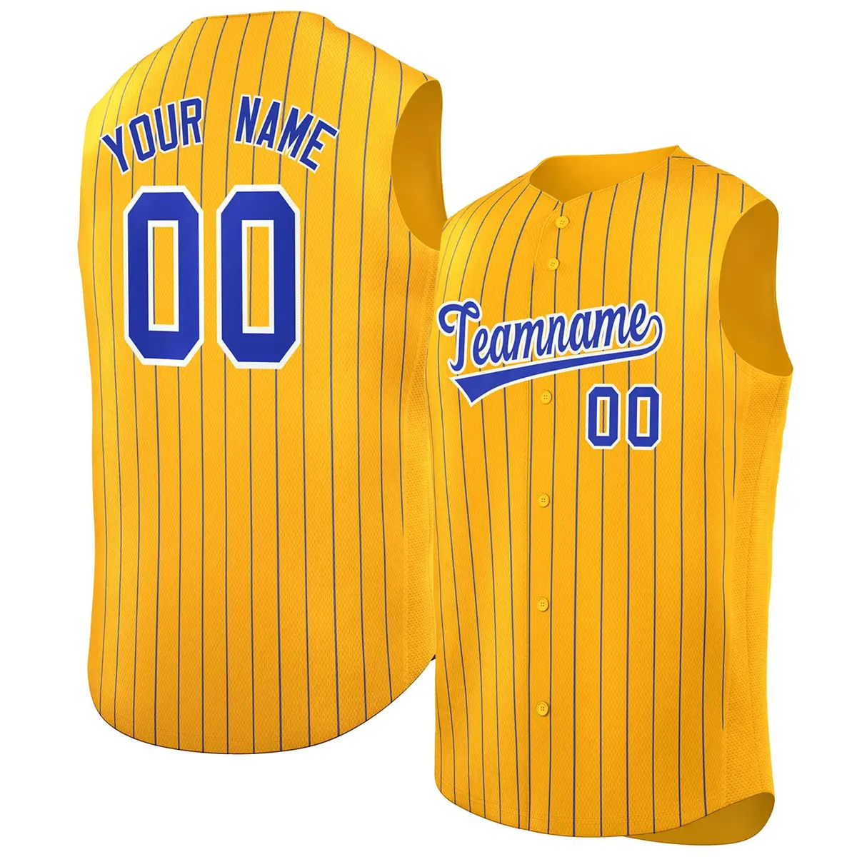 Gold Royal-White Striped Sleeveless Fashion Baseball Jersey