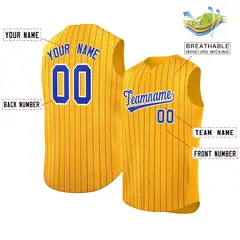 Gold Royal-White Striped Sleeveless Fashion Baseball Jersey 2