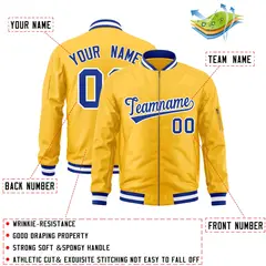 Gold Royal-White Varsity Full-Zip Letterman Bomber Jacket 2