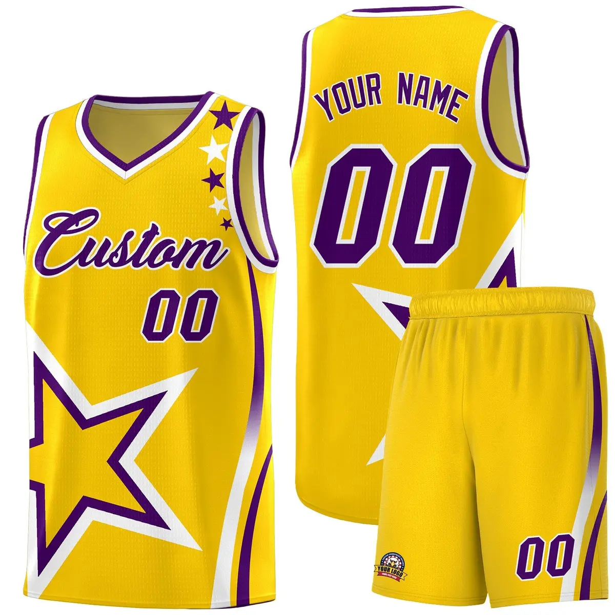 Gold Shoulder Stars Graffiti Basketball Jersey