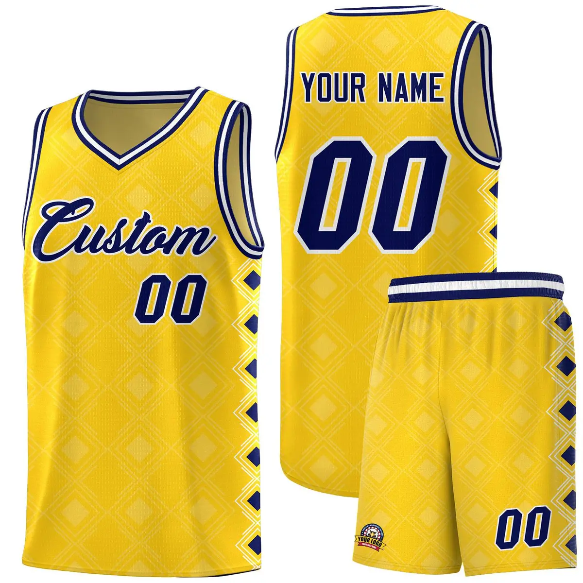 Gold Side Blocks Sports Uniform Basketball Jersey