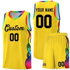 Gold Side Flame Basketball Jersey for Teams