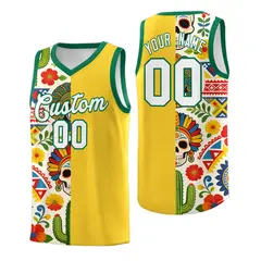 Gold Skeleton Mexican Colors Graffiti Basketball Jersey 1