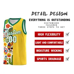 Gold Skeleton Mexican Colors Graffiti Basketball Jersey 2