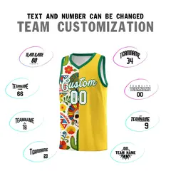 Gold Skeleton Mexican Colors Graffiti Basketball Jersey 3