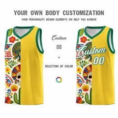 Gold Skeleton Mexican Colors Graffiti Basketball Jersey 4