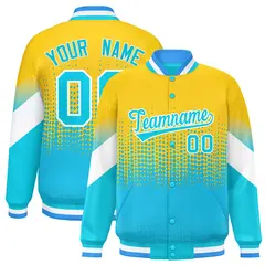 Gold Sky Blue Gradient Polka Dot Varsity Full-Snap Letterman Baseball Jacket
