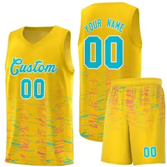 Gold Sky Blue Scratches Pattern Basketball Jersey 1