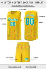 Gold Sky Blue Scratches Pattern Basketball Jersey 2