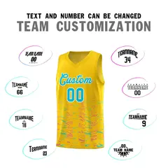 Gold Sky Blue Scratches Pattern Basketball Jersey 3