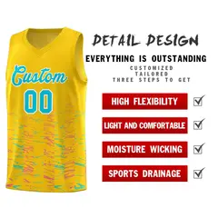 Gold Sky Blue Scratches Pattern Basketball Jersey 4