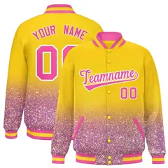 Gold Sparkle-Effect Varsity Letterman Baseball Jacket