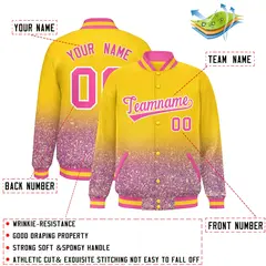 Gold Sparkle-Effect Varsity Letterman Baseball Jacket 2