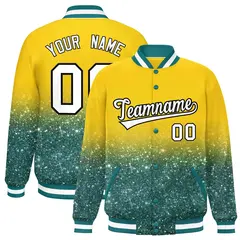 Gold Sparkle-Effect Varsity Letterman Baseball Jacket
