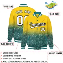 Gold Sparkle-Effect Varsity Letterman Baseball Jacket 2