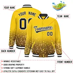 Gold Sparkle-Effect Varsity Letterman Baseball Jacket 2