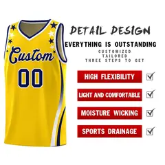 Gold Star Pattern Color Block Shoulders Basketball Jersey 2