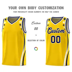 Gold Star Pattern Color Block Shoulders Basketball Jersey 3