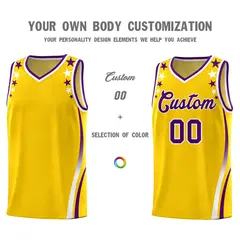 Gold Star Pattern Color Block Shoulders Basketball Jersey 3