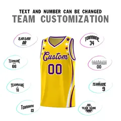 Gold Star Pattern Color Block Shoulders Basketball Jersey 4