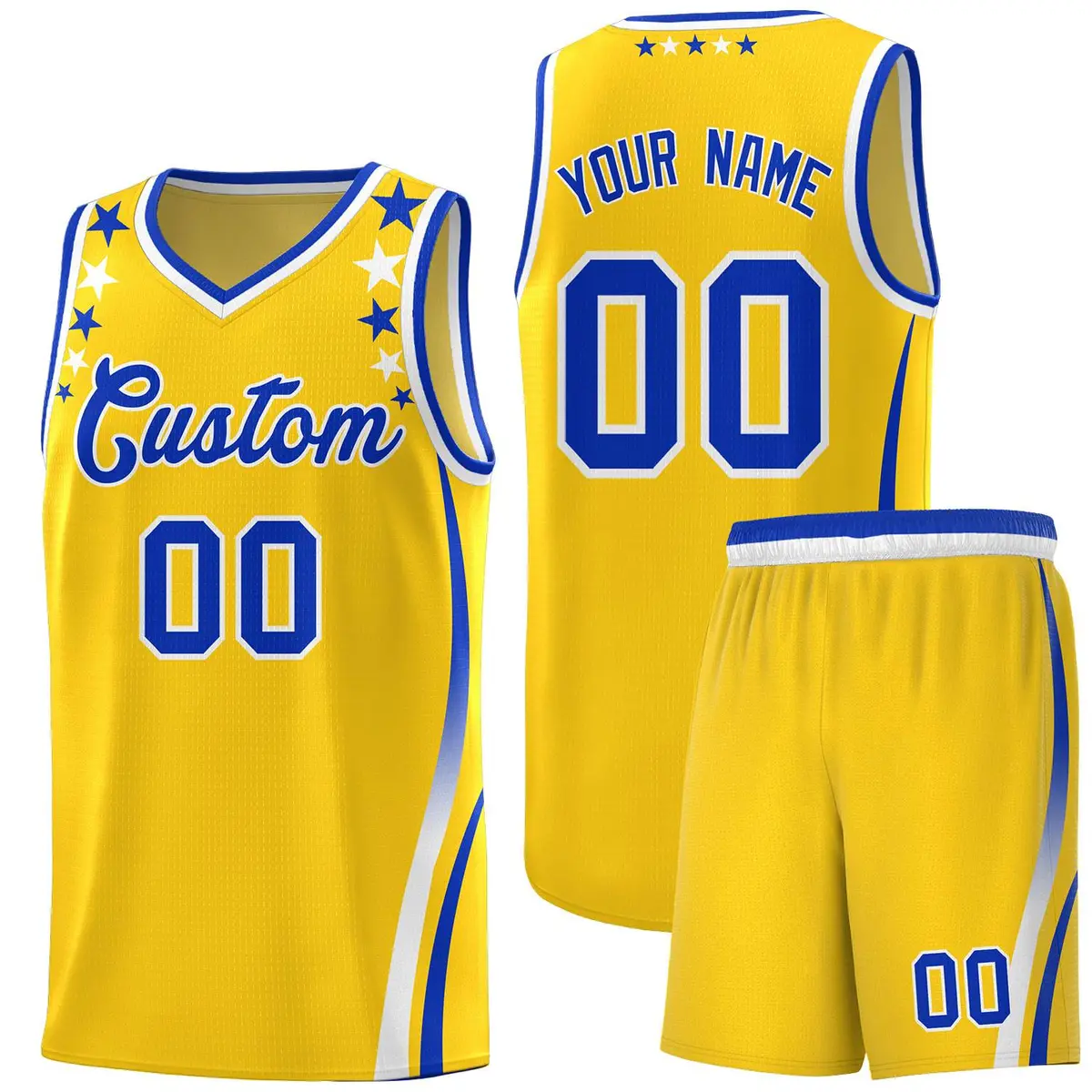 Gold Star Pattern Color Block Shoulders Basketball Jersey