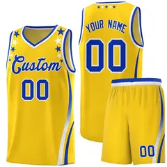 Gold Star Pattern Color Block Shoulders Basketball Jersey 1