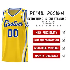 Gold Star Pattern Color Block Shoulders Basketball Jersey 2