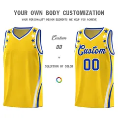 Gold Star Pattern Color Block Shoulders Basketball Jersey 3