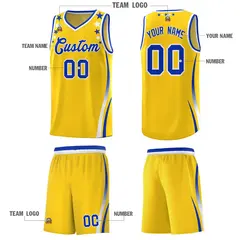 Gold Star Pattern Color Block Shoulders Basketball Jersey 5