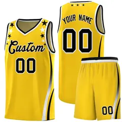 Gold Star Pattern Color Block Shoulders Basketball Jersey 1