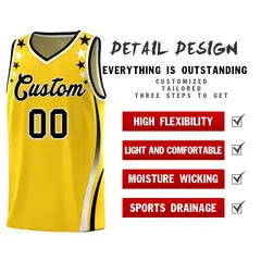 Gold Star Pattern Color Block Shoulders Basketball Jersey 2
