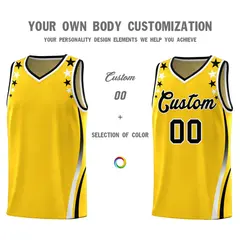 Gold Star Pattern Color Block Shoulders Basketball Jersey 3