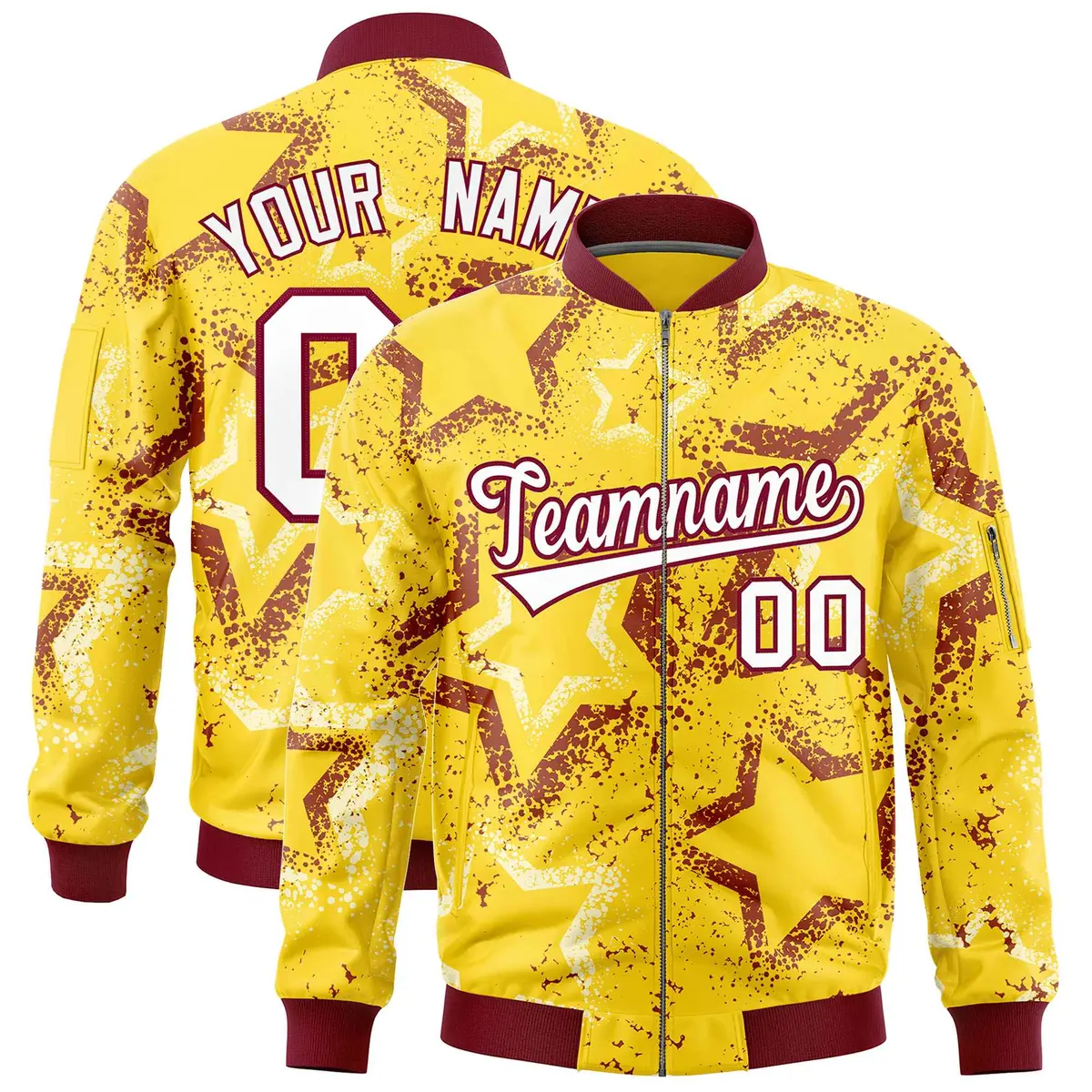 Gold Star Pattern Varsity Letterman Bomber Jacket