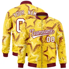 Gold Star Pattern Varsity Letterman Bomber Jacket 1