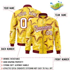 Gold Star Pattern Varsity Letterman Bomber Jacket 2