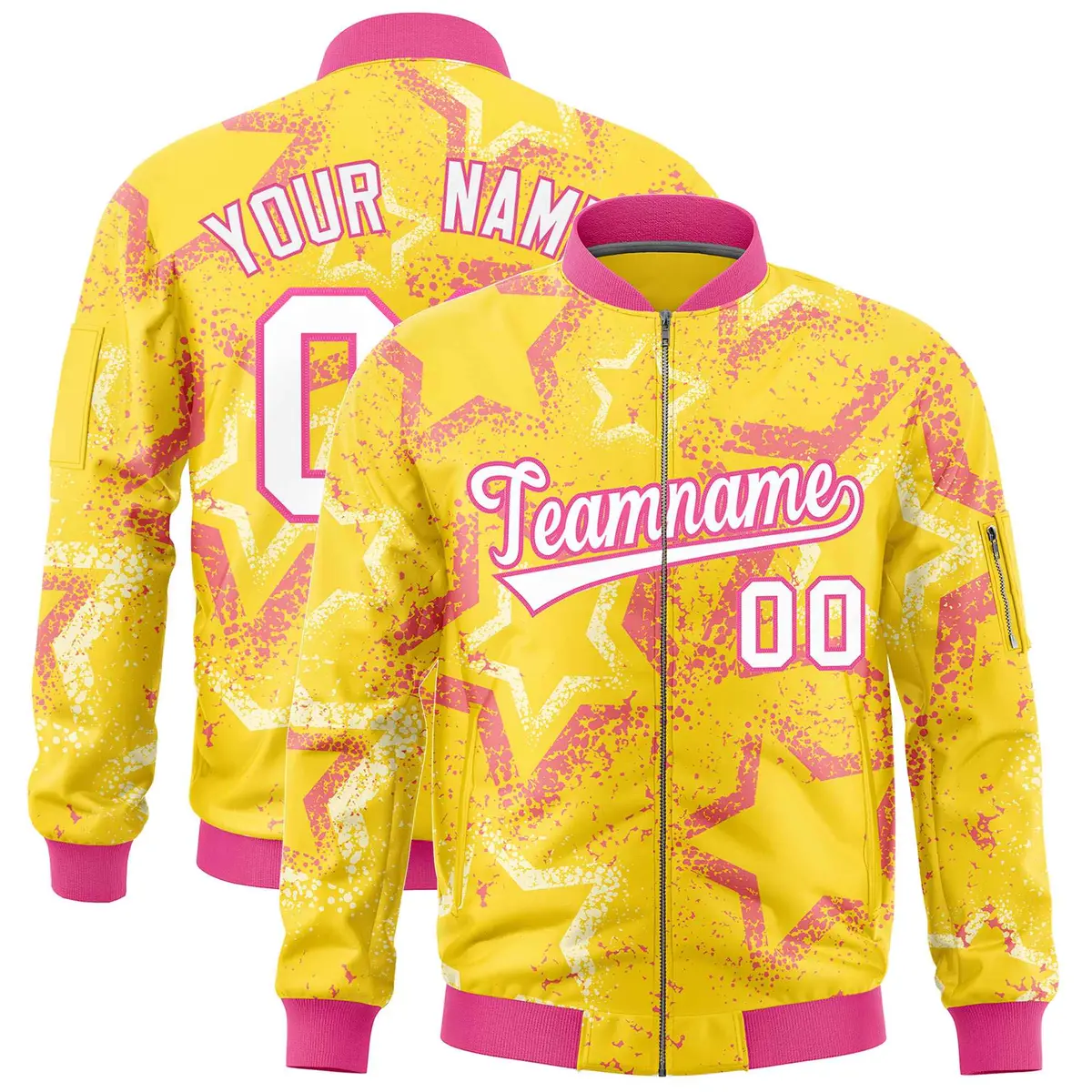 Gold Star Pattern Varsity Letterman Bomber Jacket