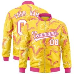 Gold Star Pattern Varsity Letterman Bomber Jacket 1