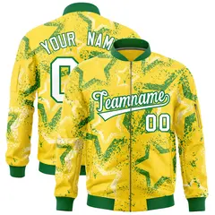 Gold Star Pattern Varsity Letterman Bomber Jacket 1