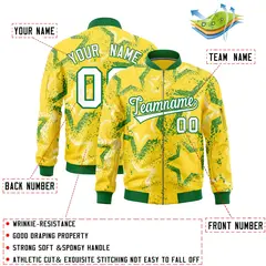 Gold Star Pattern Varsity Letterman Bomber Jacket 2