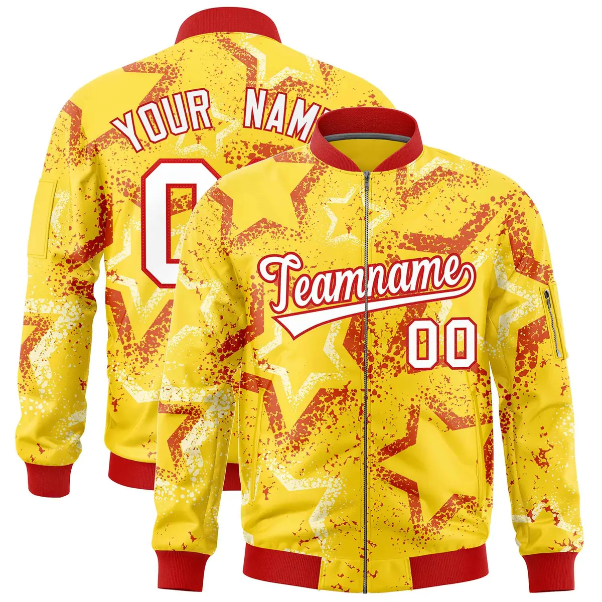 Gold Star Pattern Varsity Letterman Bomber Jacket