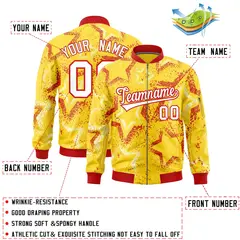 Gold Star Pattern Varsity Letterman Bomber Jacket 2