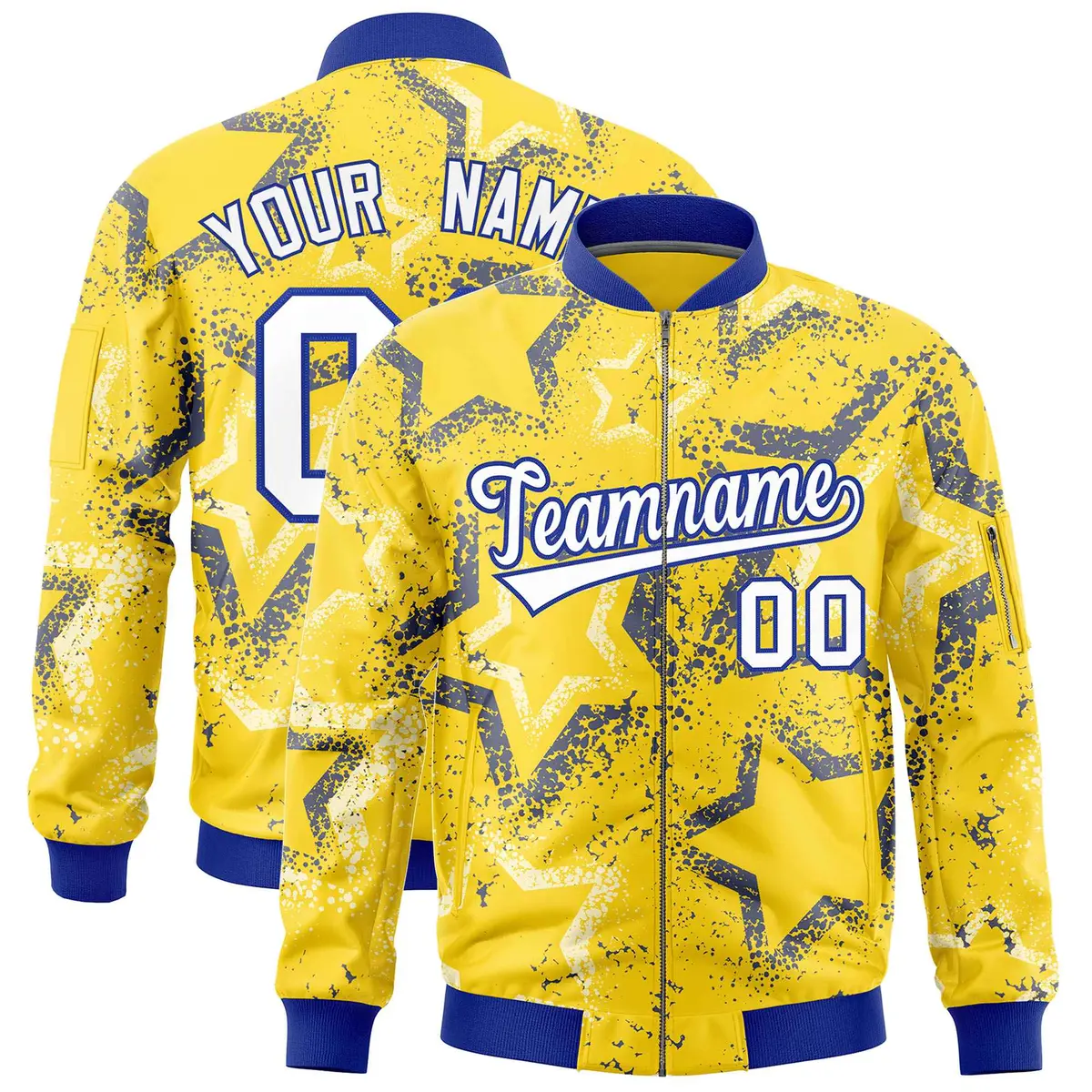 Gold Star Pattern Varsity Letterman Bomber Jacket