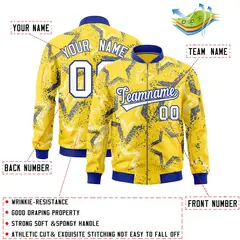 Gold Star Pattern Varsity Letterman Bomber Jacket 2