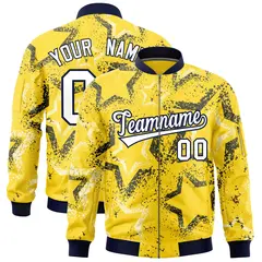 Gold Star Pattern Varsity Letterman Bomber Jacket 1