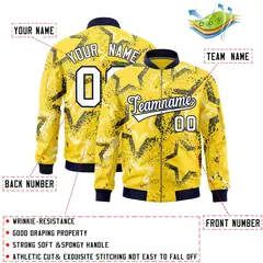 Gold Star Pattern Varsity Letterman Bomber Jacket 2