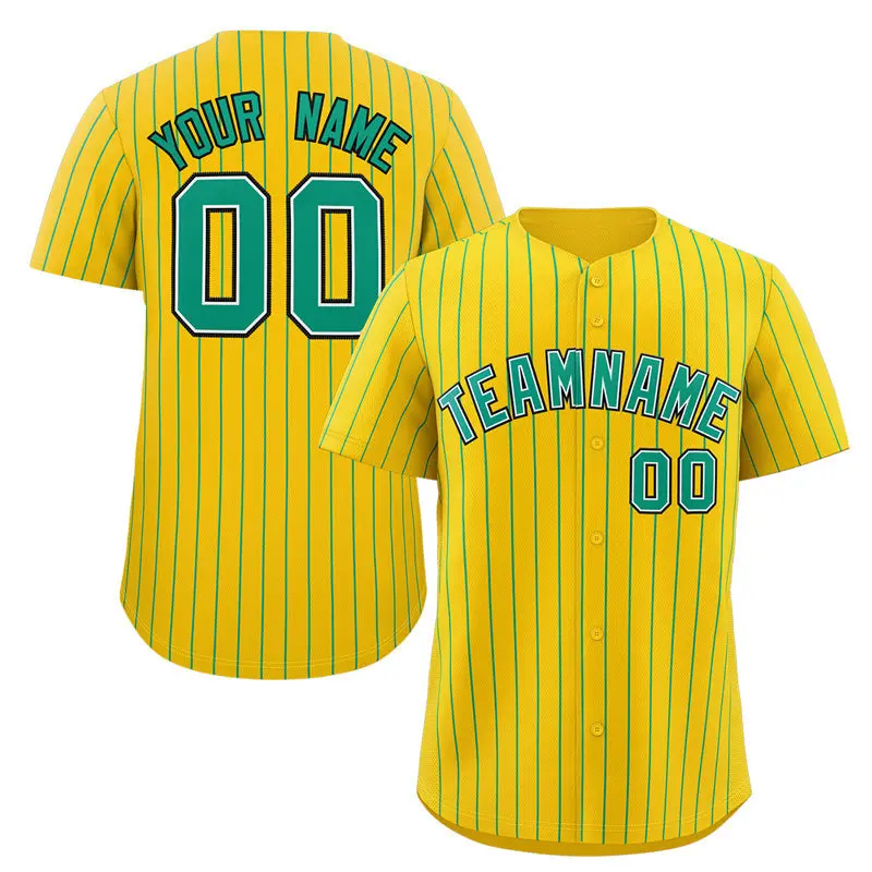 Gold Teal-Black Stripe Authentic Fashion Baseball Jersey