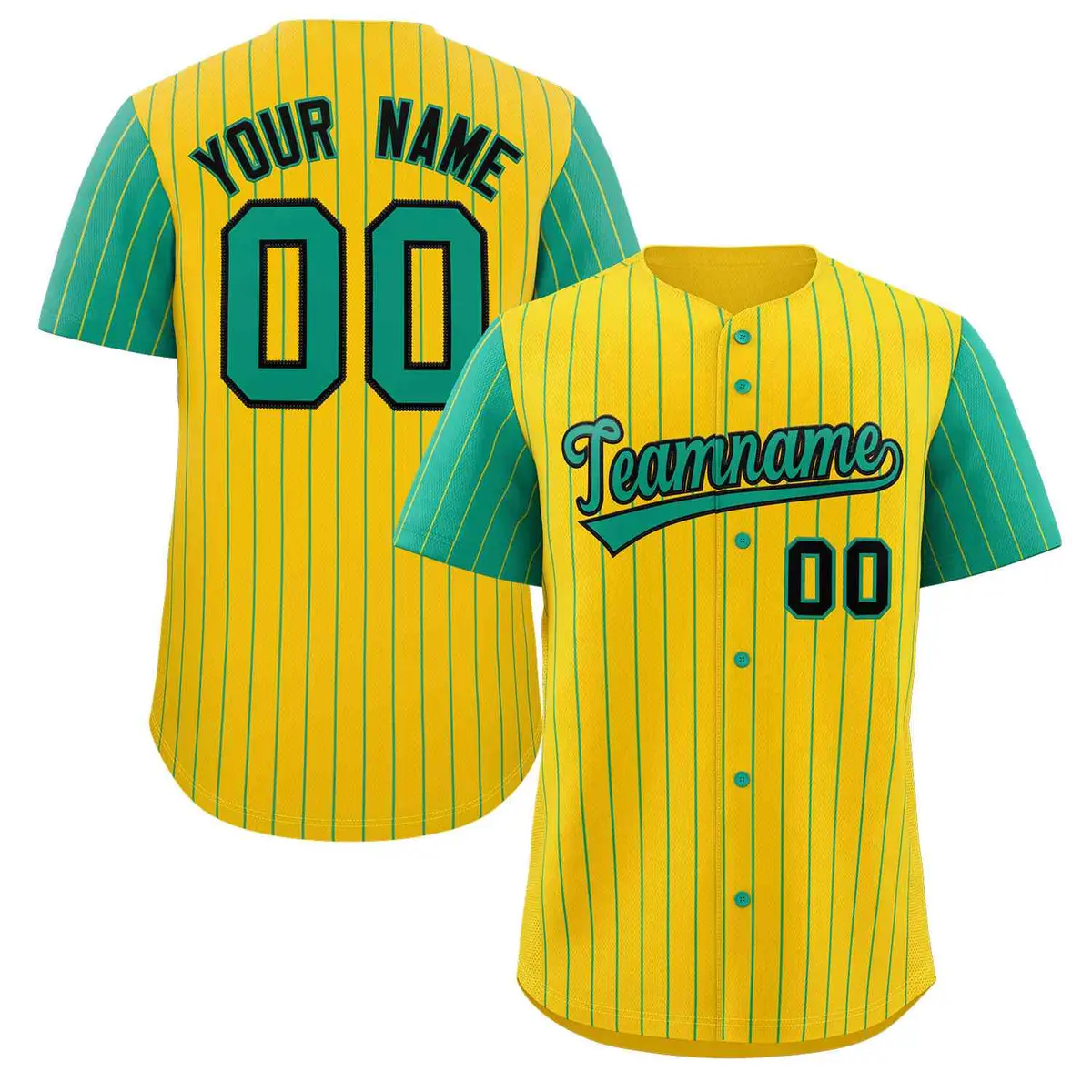 Gold Teal-Black Stripe Raglan Baseball Jersey